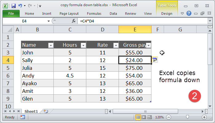 Press enter to copy formula down