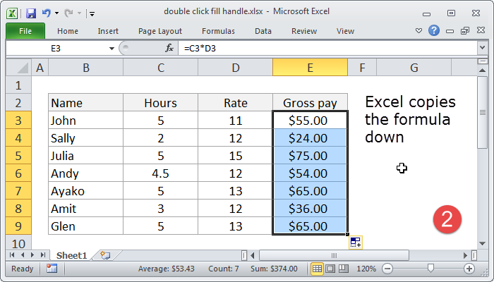 Excel copies the formula down