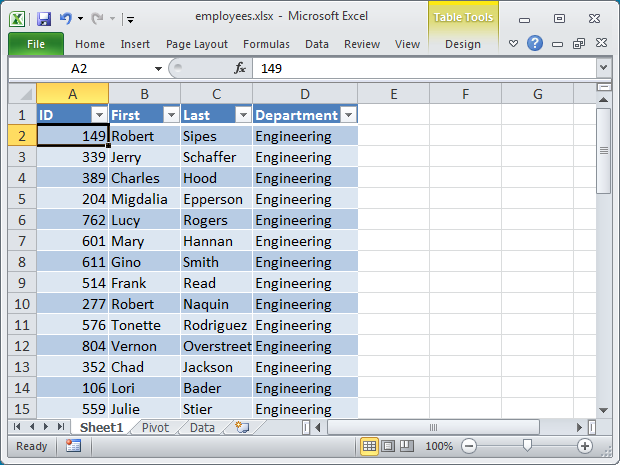 The 50 Enginners, extracted into a new sheet automatically