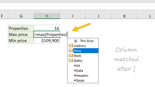 Enter column by typing square bracket