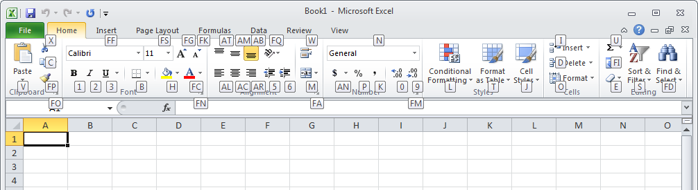 Excel ribbon in windows with accelerator keys visible