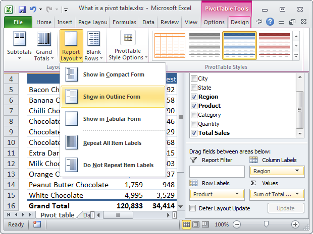 Switching the layout from Compact to Outline