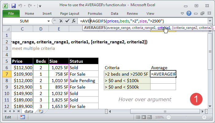 Hover over the argument in the formula screen tip