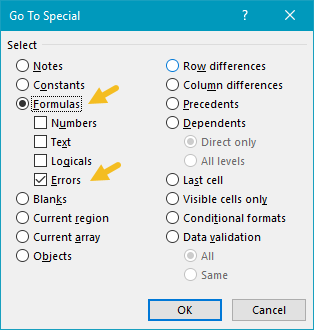 Excel Go To Special Formula Errors