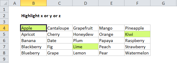 Conditional formatting with the OR function