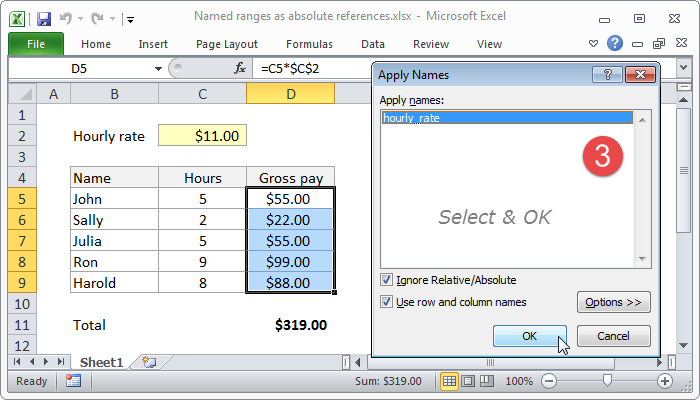 Select the named range to apply