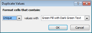 Built-in conditional formatting rule for flagging unique values