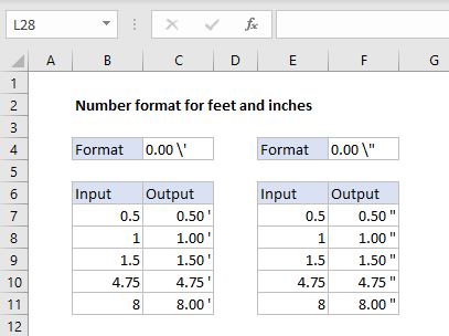Number formats for feet and inches