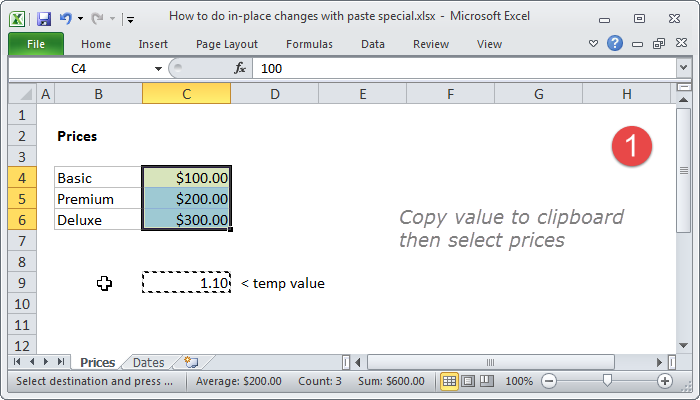 Copy temp value and select prices