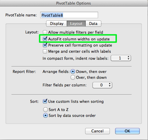 Pivot table column autofit option for Mac