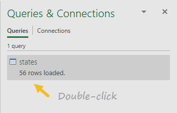 Double-click query in Queries and Connections