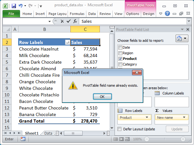 Excel doesn't like your new field name