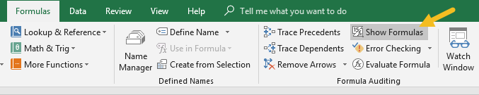 Show Formulas button on ribbon