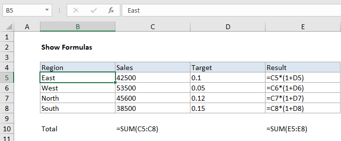 Show Formulas enabled