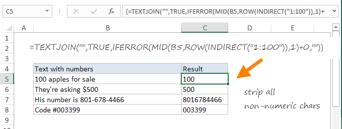 Stripping non-numeric characters with the TEXTJOIN function