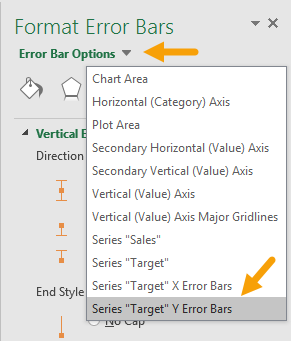 Select Y error bars and delete
