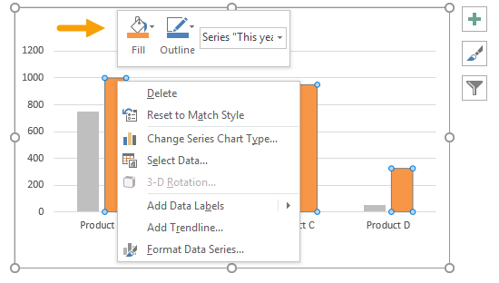 Right click data series and use fill tool to change color