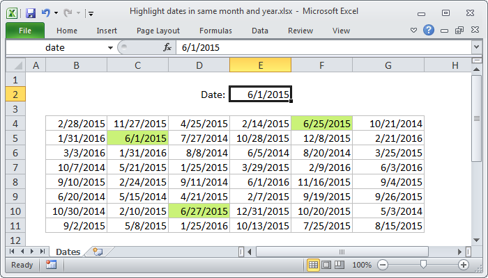 Excel formula: Highlight dates in same month and year