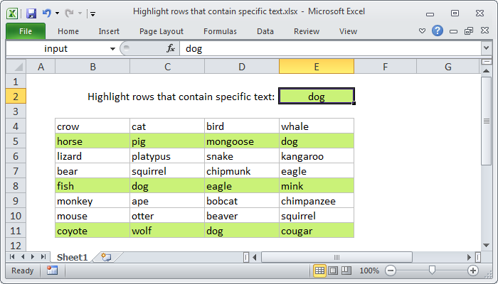 Excel formula: Highlight rows that contain