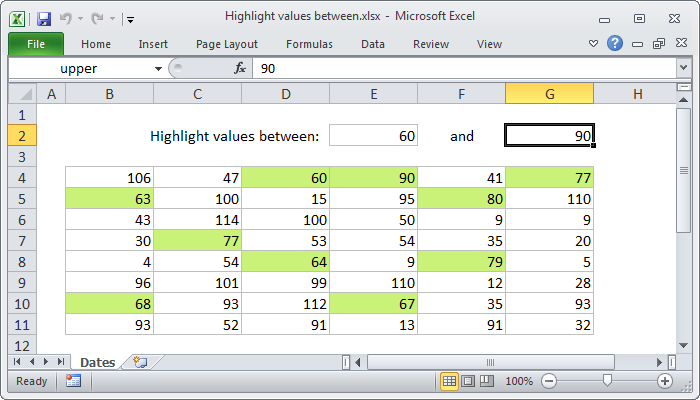 Excel formula: Highlight values between