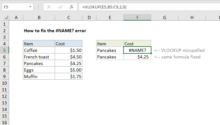 Excel Formula How To Fix The Name Error Exceljet