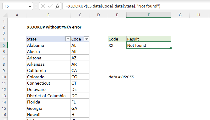 Excel formula: XLOOKUP without #N/A error