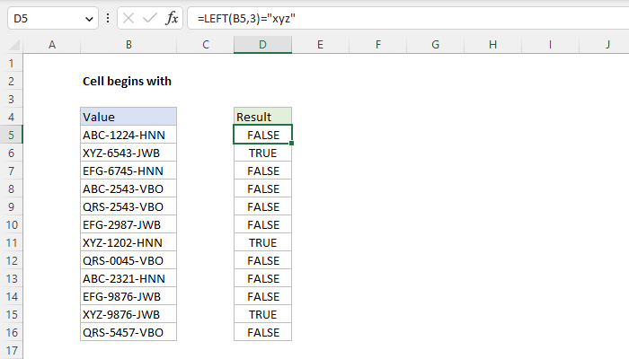 Excel formula: Cell begins with