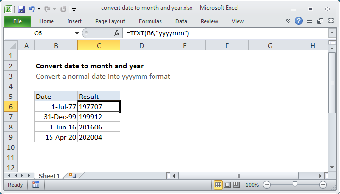 Excel Formula Convert Date To Month And Year Exceljet