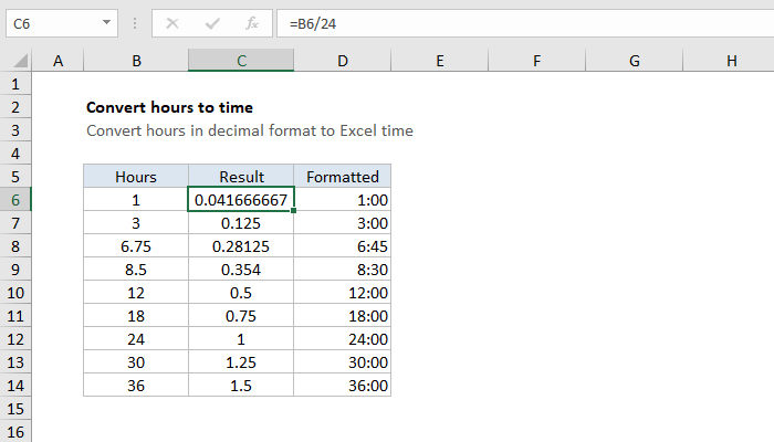 Excel Formula Convert Decimal Hours To Excel Time Exceljet