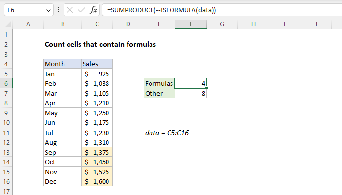 Excel formula: Count cells that contain formulas