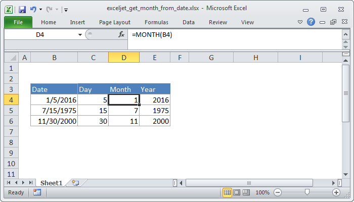 Excel Formula Get Month From Date Exceljet