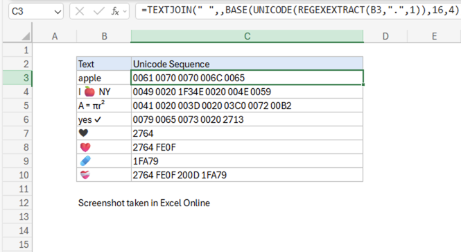 Excel formula: Get Unicode Sequence from text
