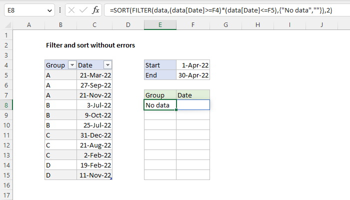 Excel formula: Filter and sort without errors