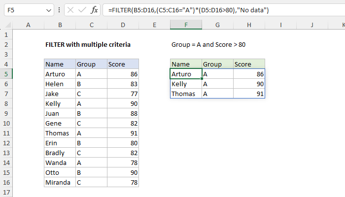 Excel formula: Filter with multiple criteria