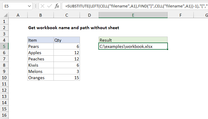 Excel Formula Get Workbook Name And Path Without Sheet Exceljet