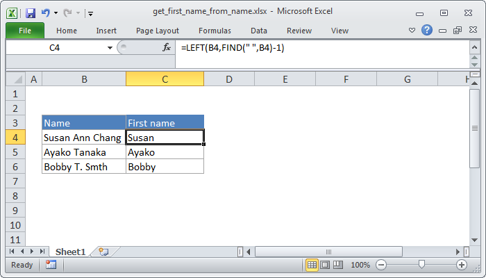 Excel Formula Get First Name From Name Exceljet