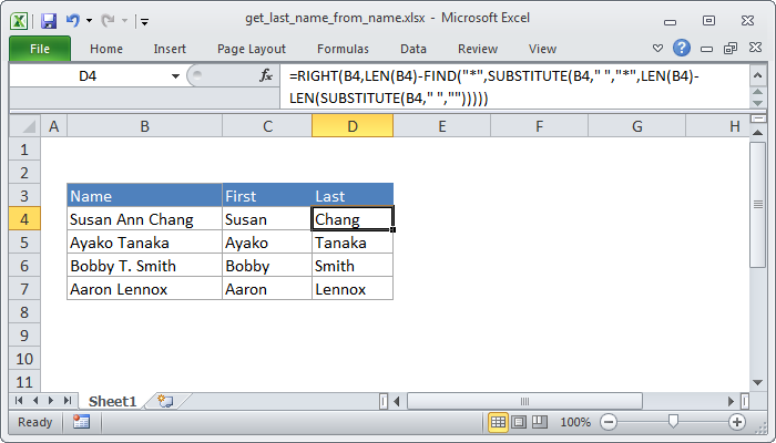 Excel Formula Get Last Name From Name Exceljet