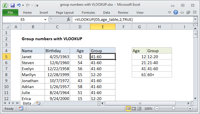 Excel Formula Group Numbers With Vlookup Exceljet