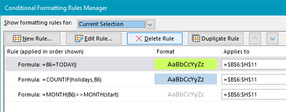 Conditional formatting rules