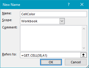 Creating a named range called CellColor
