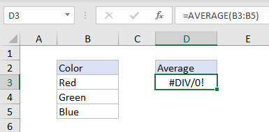 #DIV/0! error example with AVERAGE function