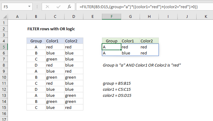 FILTER rows with OR logic