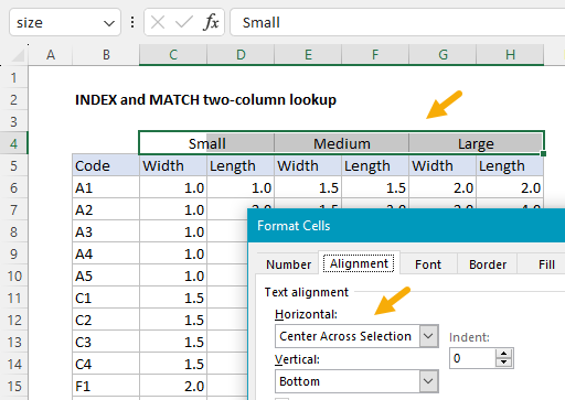 Heading use Center Across Selection