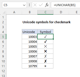 Unicode characters for checkmark or tick mark