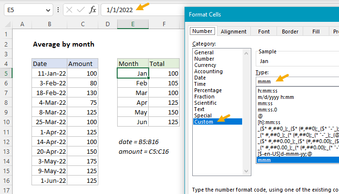 Custom number format to display month only