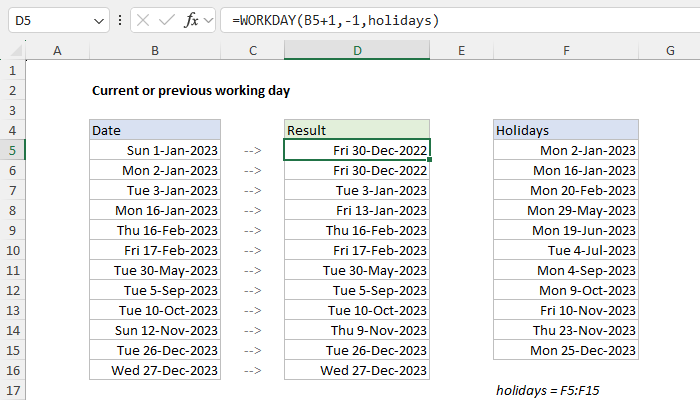 Formula for current date or previous working day