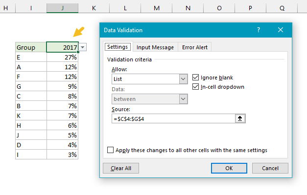 Dropdown menu for year with data validation