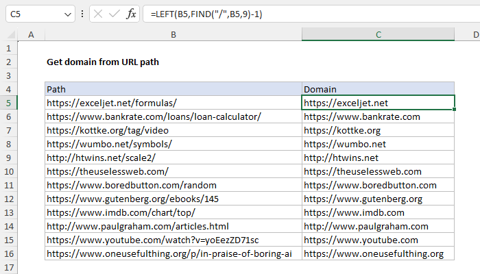 Extracting the domain from a URL in older versions of Excel
