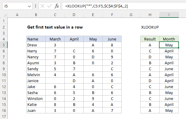 Using XLOOKUP to get the month associated with first text value