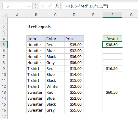 If cell equals - Excel formula | Exceljet